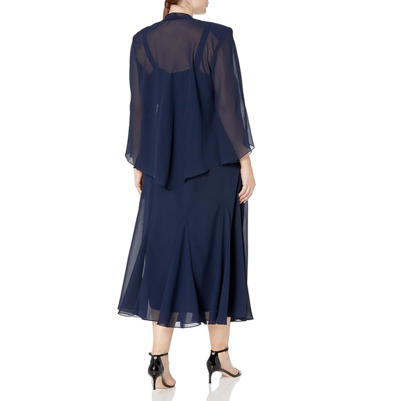 $199 Catherine's Navy Blue Masquerade Beaded Dress & Jacket Set 28W NEW - Picture 2 of 14